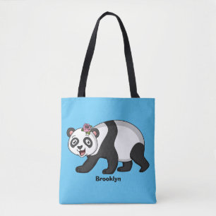 Bolsa Tote Urso panda bonito e feliz com desenho animado