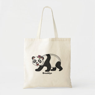 Bolsa Tote Urso panda bonito e feliz com desenho animado