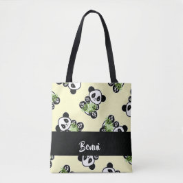 Bolsa Tote Urso-panda com folhas verdes de bambu