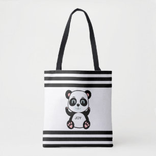 Bolsa Tote Urso Panda Moderno & Listras Pretas e Brancas
