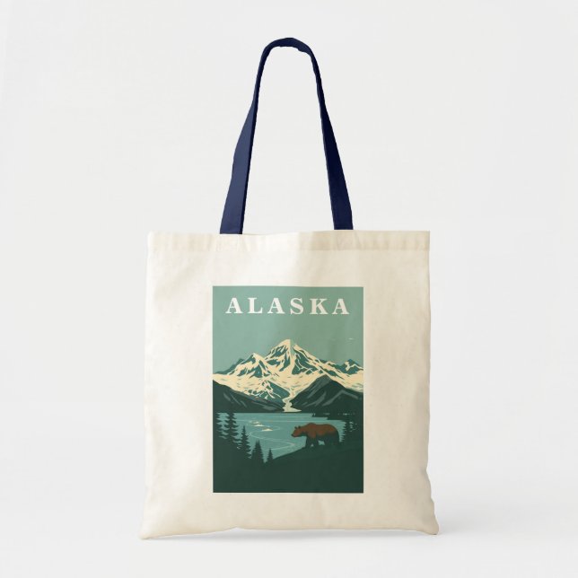 Bolsa Tote Urso Pardo de Viagem Retro do Alasca (Frente)