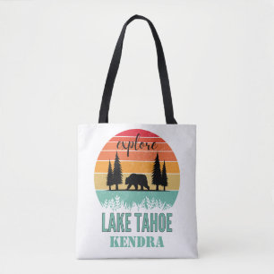 Bolsa Tote Urso Personalizado Retro Lake Tahoe Califórnia 