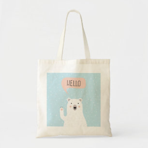 Bolsa Tote Urso Polar Bonito na Neve diz Olá