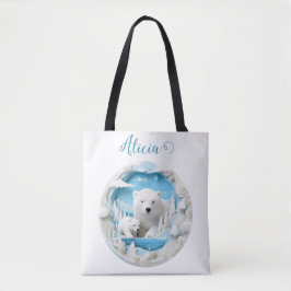 Bolsa Tote Urso Polar com Oceano Ártico Cub White Winter