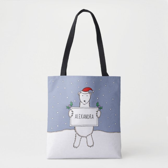 Bolsa Tote Urso Polar de Natal Bonito Personalizado (Frente)