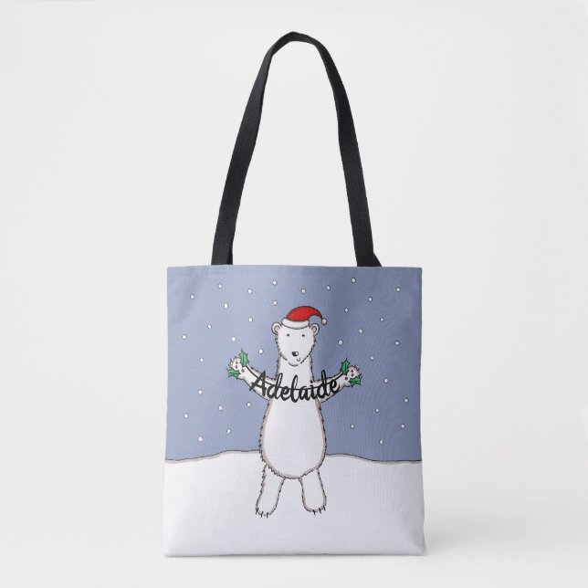 Bolsa Tote Urso Polar de Natal Bonito Personalizado (Frente)