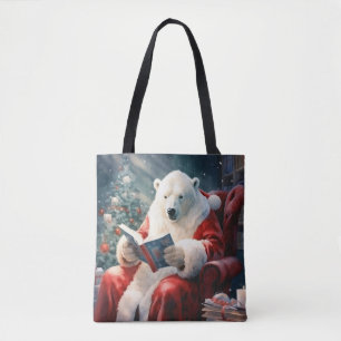 Bolsa Tote Urso Polar de Natal lendo