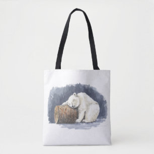 Bolsa Tote Urso polar dormindo, arte aquarela