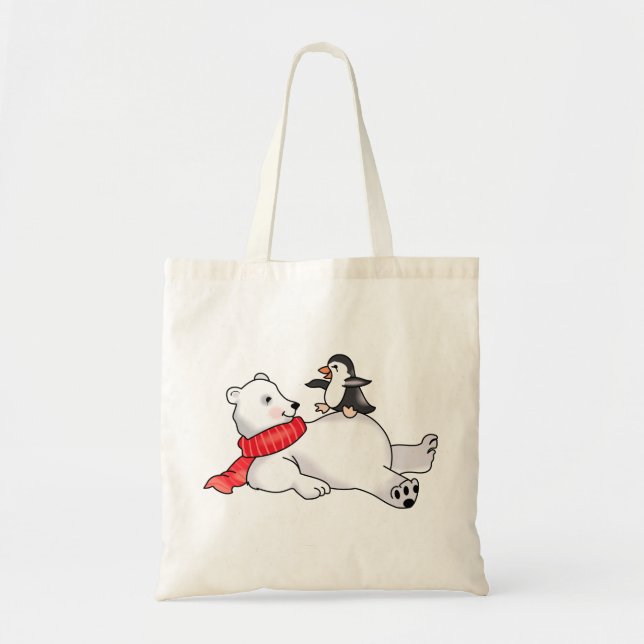 Bolsa Tote Urso Polar e Pinguim (Frente)