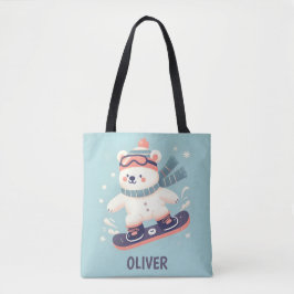 Bolsa Tote Urso Polar Fofo em Snowboard Personalizado