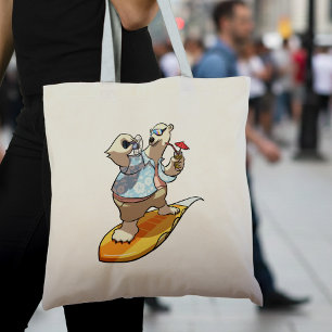 Bolsa Tote Urso Polar legal surfando com Cartoon Cocktail