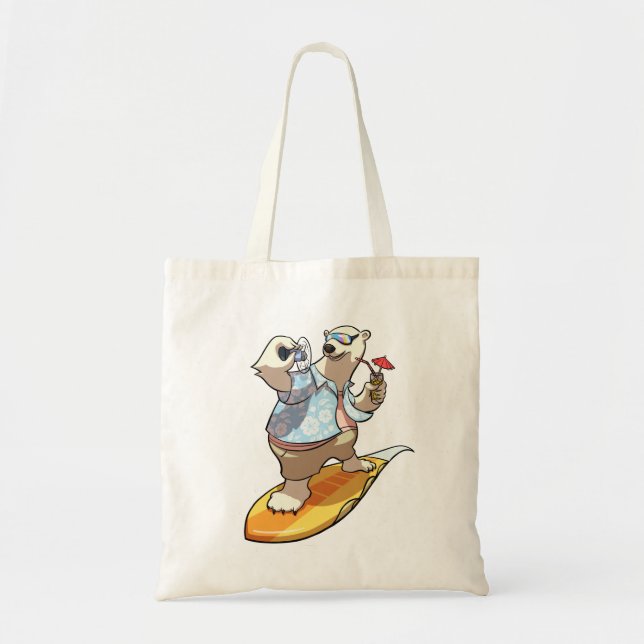 Bolsa Tote Urso Polar legal surfando com Cartoon Cocktail (Frente)