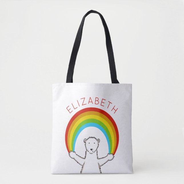 Bolsa Tote Urso Polar Personalizado e Arco-Íris (Frente)