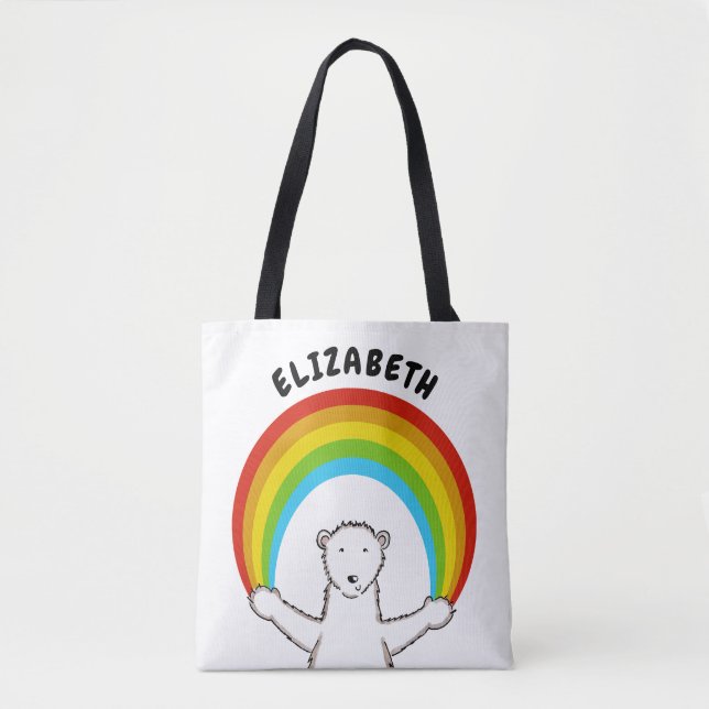 Bolsa Tote Urso Polar Personalizado e Arco-Íris (Frente)
