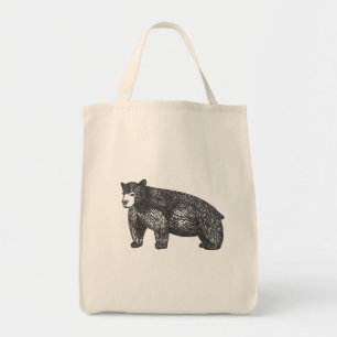 Bolsa Tote Urso preto ereto desenhado mão artístico