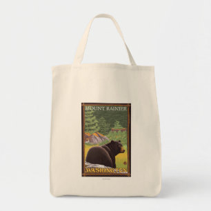 Bolsa Tote Urso preto na floresta - o Monte Rainier,