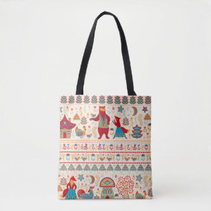 Bolsa Tote Urso, raposa, galinha e galinha com galinha, fada