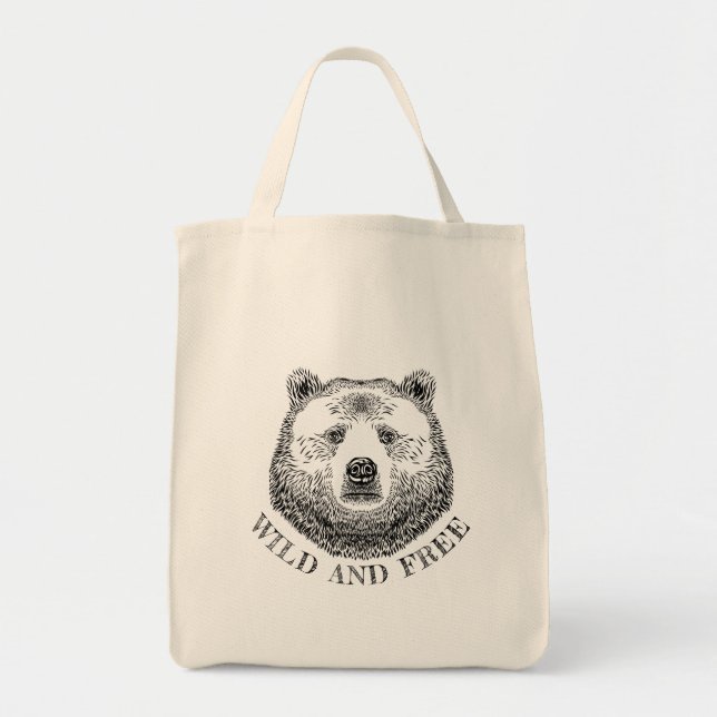 Bolsa Tote Urso, Selvagem E Gratuita, Ilustração Desenhada À  (Frente)