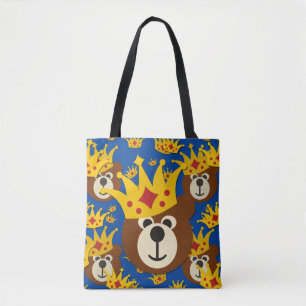 Bolsa Tote Urso Sorridente com Padrão Coroa