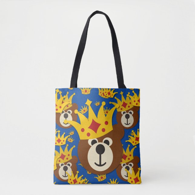Bolsa Tote Urso Sorridente com Padrão Coroa (Frente)
