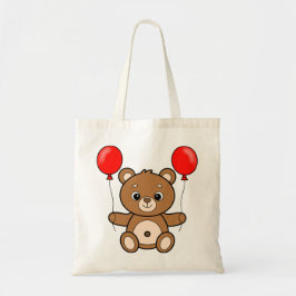 Bolsa Tote Urso Teddy Fofo com Balões Vermelhos Desenho Anima