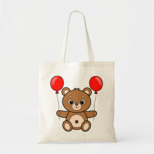 Bolsa Tote Urso Teddy Fofo com Balões Vermelhos Desenho Anima