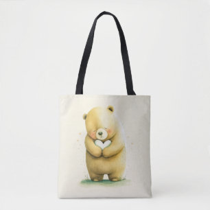 Bolsa Tote Urso Triste Simples Segurando um Trabalho de arte 