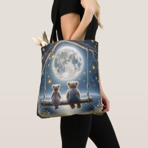 Bolsa Tote Ursos de Teddy sobre um balanço à luz da Lua