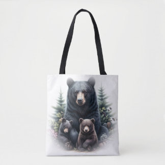 Bolsa Tote Ursos Pretos na Floresta Rústica Vida Selvagem