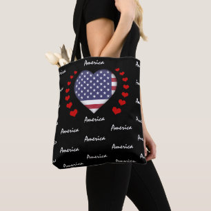 Bolsa Tote USA Flag & Heart United States Flag fashion /sport