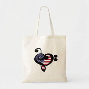 Bolsa Tote USA Flag Music Heart - Musico do Orgulho Americano