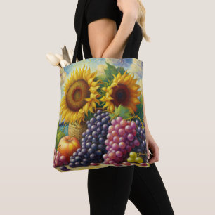Bolsa Tote Uvas e Girassóis Pintura a óleo