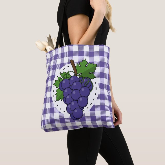 Bolsa Tote Uvas em Xadrez violeta branca (Close Up)