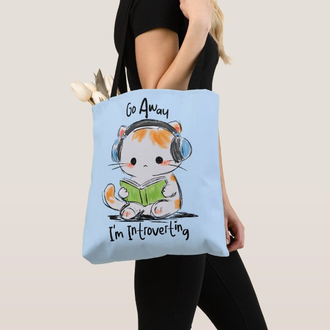 Bolsa Tote Vá Embora, Estou Introvertendo Gato (Close Up)