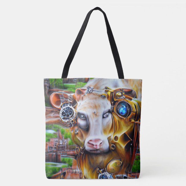 Bolsa Tote Vaca cibernética Steampunk (Frente)