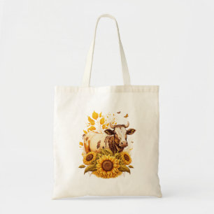 Bolsa Tote Vaca Cura Bela, Girassol, Lover, Arte de Desenho