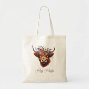 Bolsa Tote Vaca das Terras Altas fofa e floral/primavera