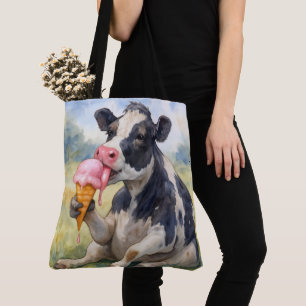 Bolsa Tote Vaca de Aquarela Licenciando um Cone de Sorvete