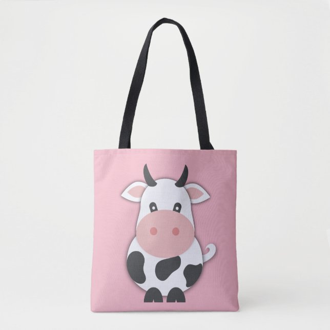 Bolsa Tote Vaca De Cartoon Com Cavalos (Frente)
