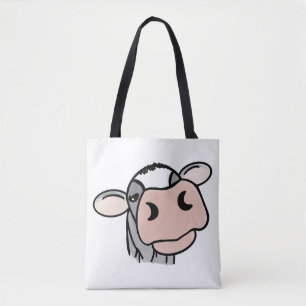 Bolsa Tote vaca de desenho animado preto branco rosa beijo ci