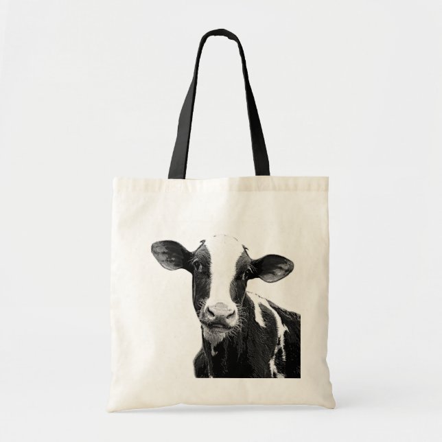 Bolsa Tote Vaca de leiteria - vitela preto e branco da (Frente)
