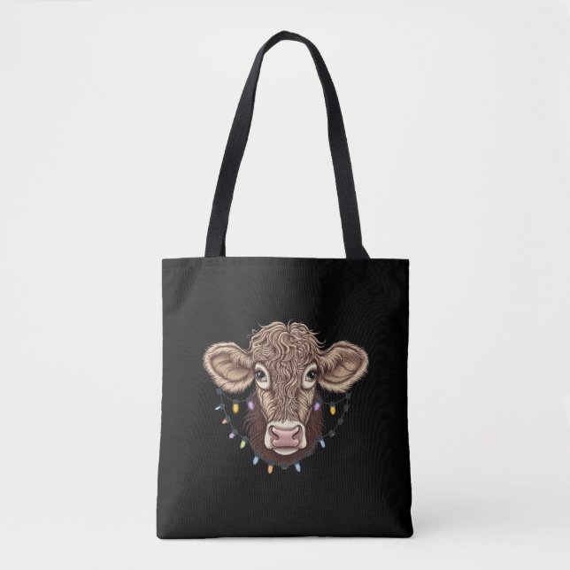 Bolsa Tote Vaca de Natal Luz Fazenda Farmante Xmas (Frente)