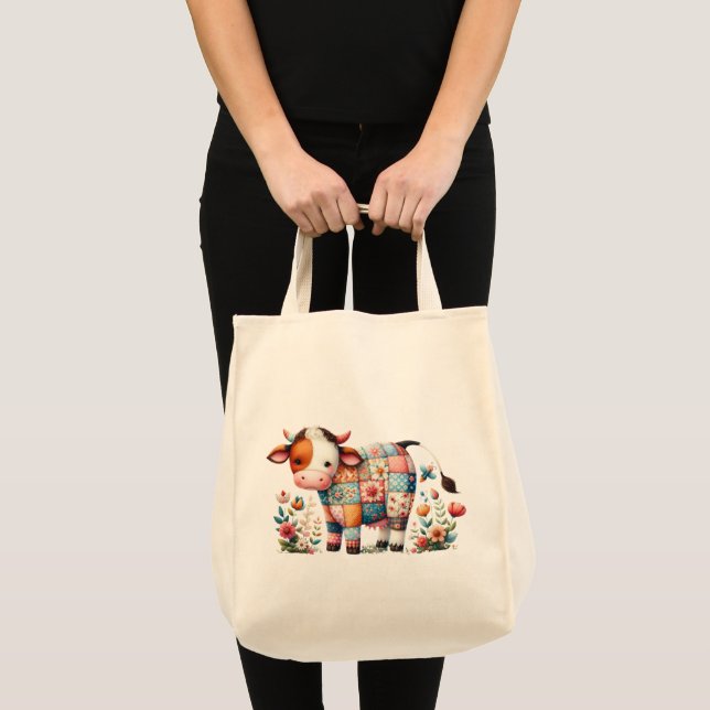 Bolsa Tote Vaca De Sistema Whimsical Com Acentos Florais (Frente (produto))