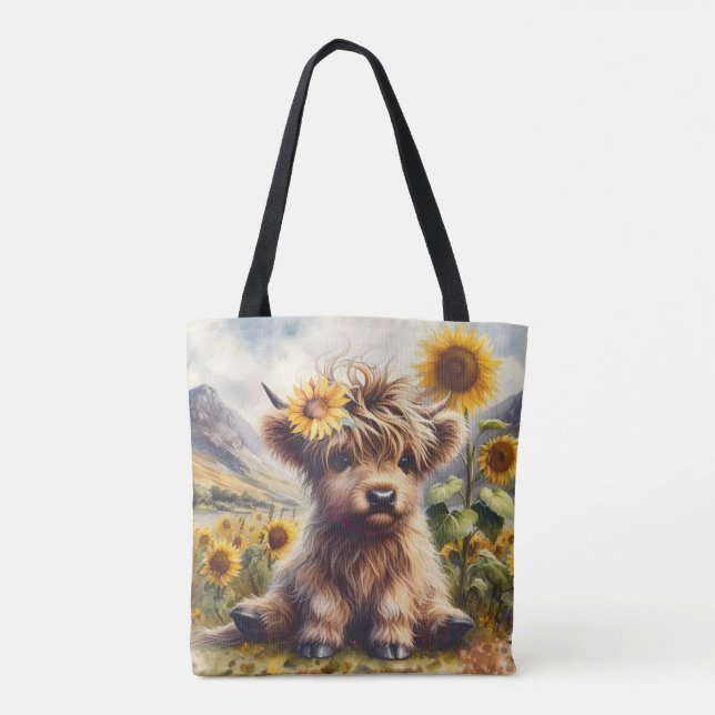 Bolsa Tote Vaca Em Terras Altas, Cuja Flores Solares (Verso)