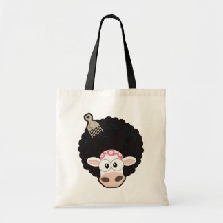 Bolsa Tote Vaca engraçada com um Afro e pente no rosa