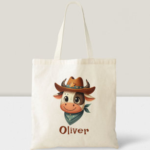 Bolsa Tote Vaca Fofa Vestindo Chapéu de Cowboy e Cachecol