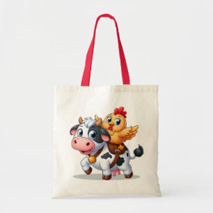 Bolsa Tote vaca/galinha de desenho animado