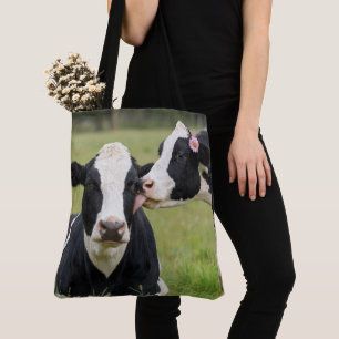 Bolsa Tote Vaca Holstein beijando no pasto da fazenda