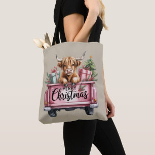 Bolsa Tote Vaca Rosa das Terras Altas de Natal Garota Fofa Va