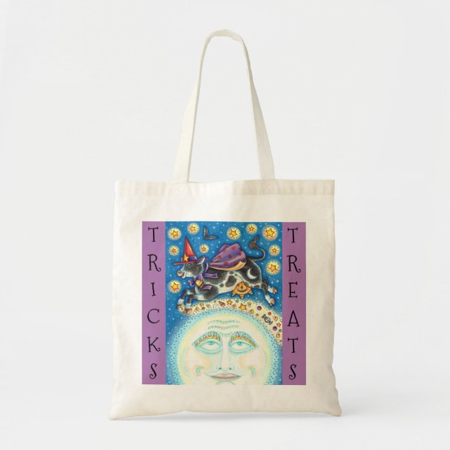 BOLSA TOTE VACA SOBRE O HOMEM NA LUA, TRUQUE OU TRATAMENTO (Frente)